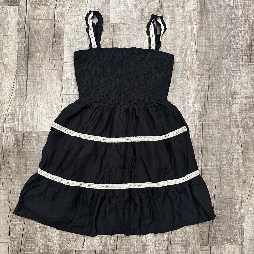 AnnieWear Los Angeles Black Smocked Tiered Dress Size‎ S Small Sleeveless Boho